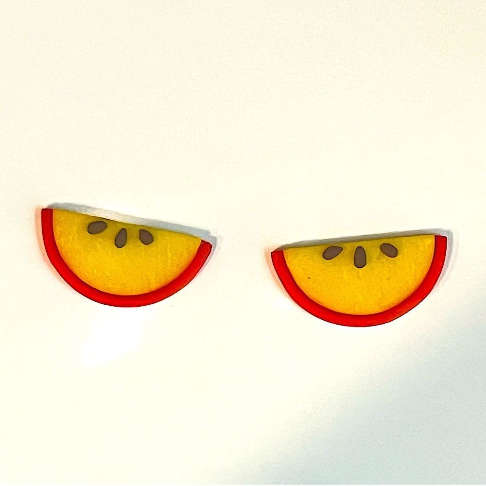 NEW Halved Red Apple Polymer Clay & Resin Stud Earrings